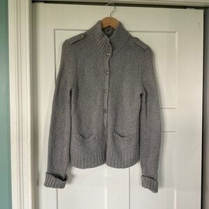 TALBOTS Sweater Cardigan Womens Medium Gray Chunky Knit Long Sleeve